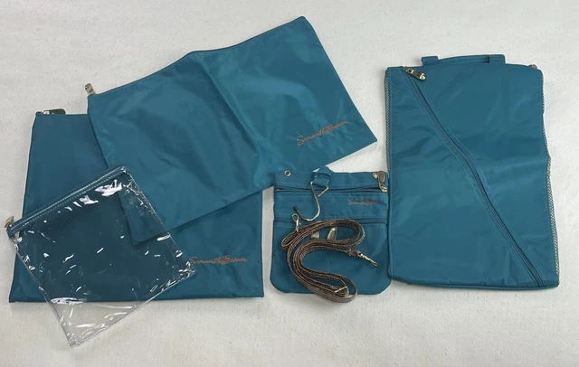 Samantha Brown 5pc Lot Toiletry Makeup Travel Bags Aqua Nylon Embroidered Logo