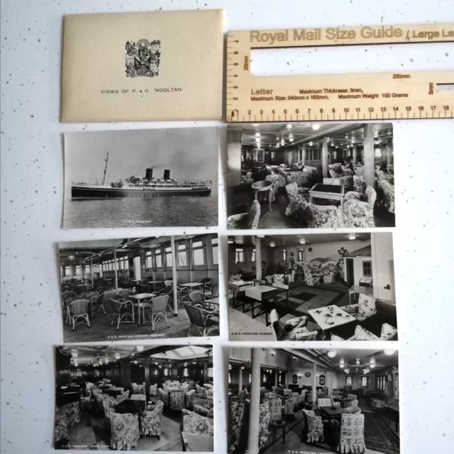 Views Of P & O Mooltan Postcards unused Photos. Piece of social history.