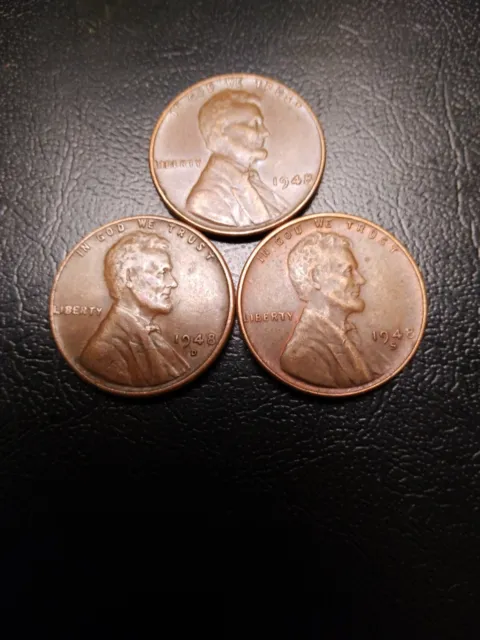 1948-P, 1948-D, 1948-S, Lincoln Wheat Penny 3-Coin Set