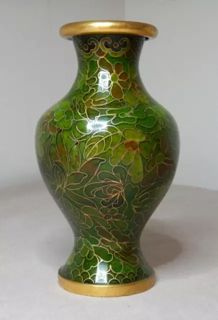 VINTAGE SMALL CHINESE ENAMEL AND BRASS CLOISONNE VASE 10.5cm HIGH