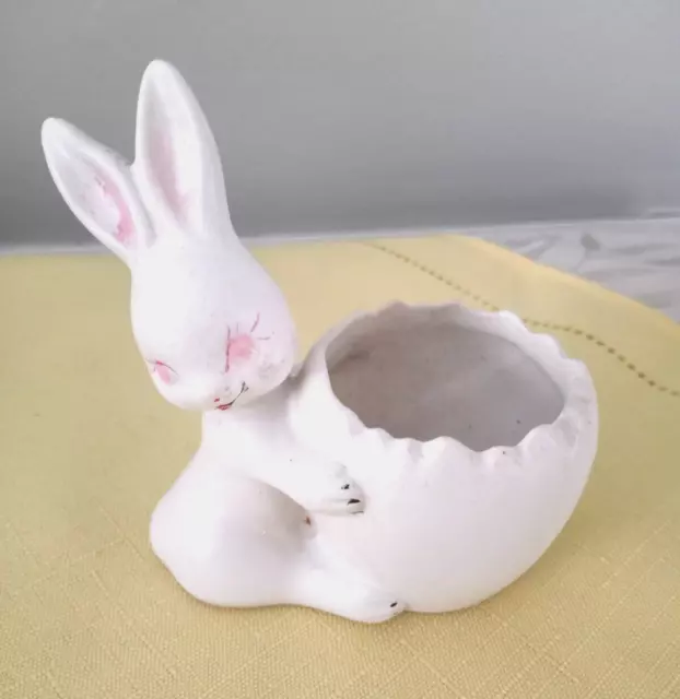 Vintage Napco White Bunny Rabbit Ceramic Figurine Egg Holder Easter Planter #2