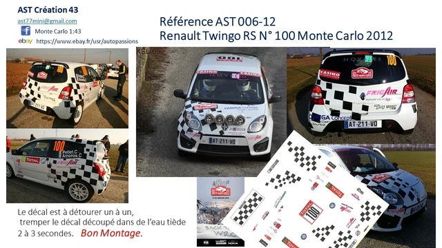Planche De Décalcomanies 1/18 Rallye WRC 2012 - Monte-Carlo / Suède - COLORADO