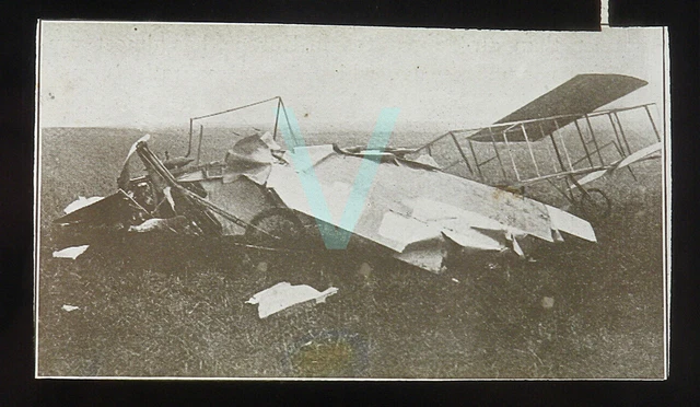 Antique Glass Magic Lantern Slide -Crashed Early Flying Machine