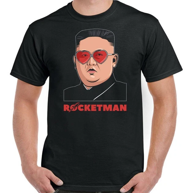 Kim Jong-un T-Shirt Rocket Man Mens Funny Elton John v's Parody Top