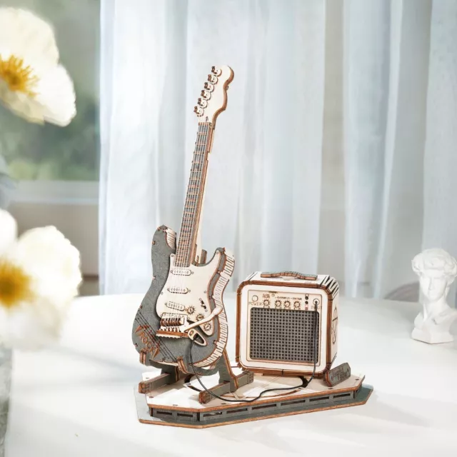 ROKR 3D Wooden Puzzle Electric Guitar Model DIY Kit Puzzle Toy for Adult Gifts