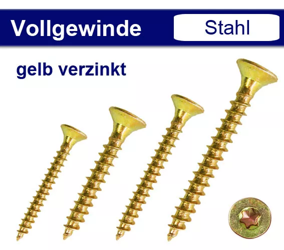 Spanplattenschrauben Vollgewinde Ø 3,0-6,0mm TORX gelb verzinkt - Holzschrauben