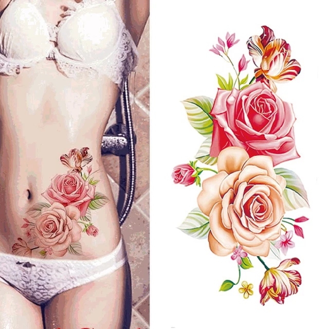 1 pieza impermeable temporal de una sola vez tatuaje piel rosas rojas flores joyería TALLA