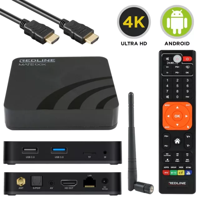 Redline Mate Box 4K UHD HDR10 Dual-WiFi HDMI USB LAN Android 9.0 IP-Receiver