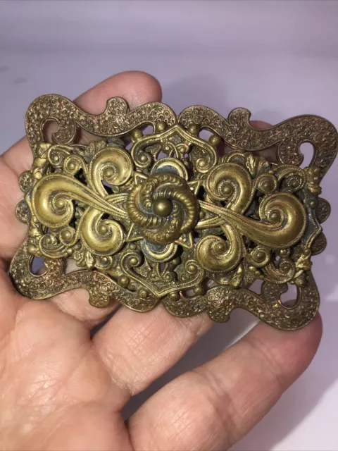 Vintage Ornate  Brass Copper Sash Pin Victorian Edwardian Style Pin