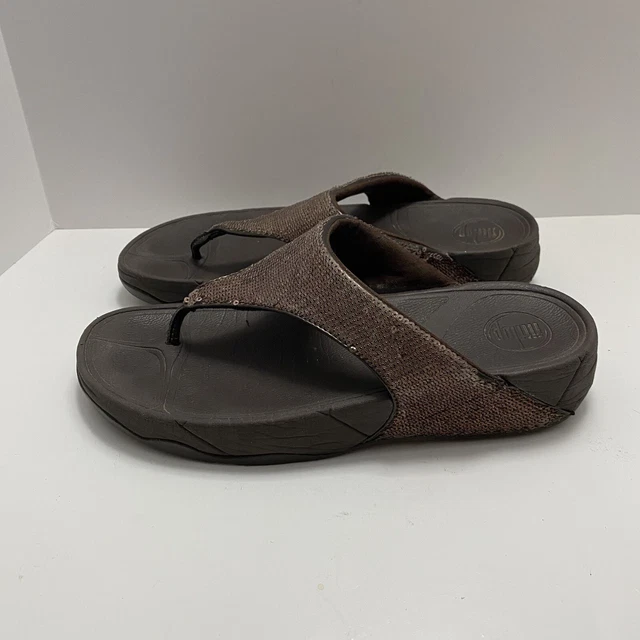 Fitflop Womens Electra Classic 294-295 Brown Sequin Slip On Thong Sandal Size 9