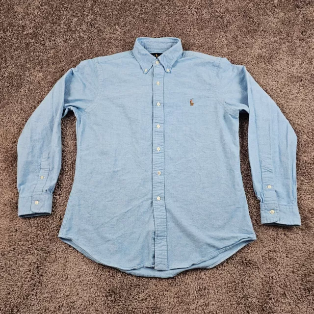 Polo Ralph Lauren Shirt Mens Large Blue Slim Stretch Oxford Long Sleeve Cotton