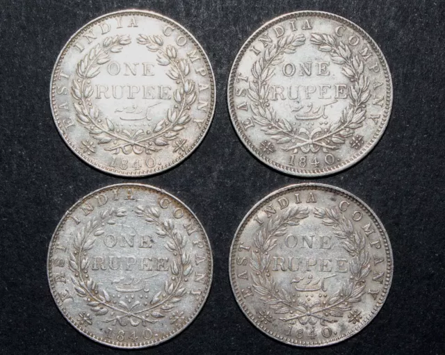 1840 India EIC Silver Rupee Coin gVF - EF X 4