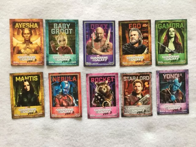 THE GUARDIANS OF THE GALAXY VOL 2 - Complete set of 10 Trading Cards 2017 AMC