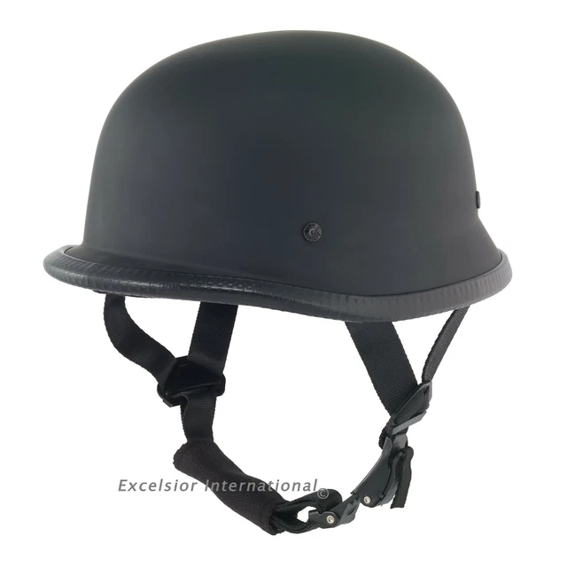 Motorcycle Half Helmet German Novelty Flat Black Cruiser Biker Fiberglass shell