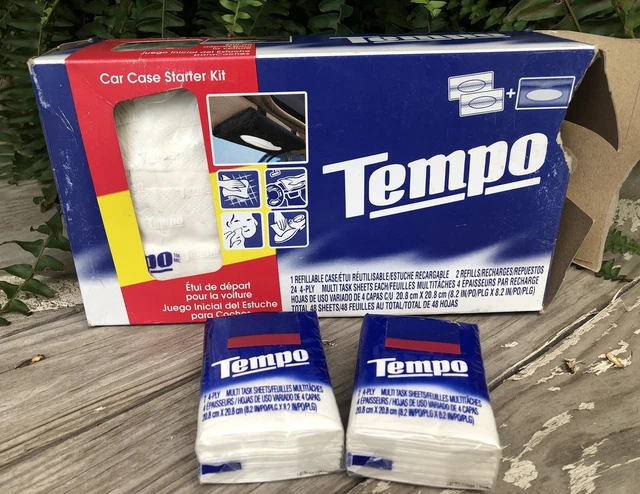 Kit De Démarrage Tempo Pour Voiture - Inclut Clip Pare-soleil + 2 Recharges - 24 Feuilles 4 Plis Sans Parfum - Neuf