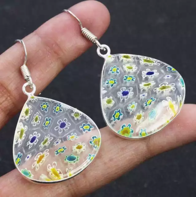 Dichroic Glass 925 Silver Plated Handmade Earrings of 1.5" Ethnic Gift