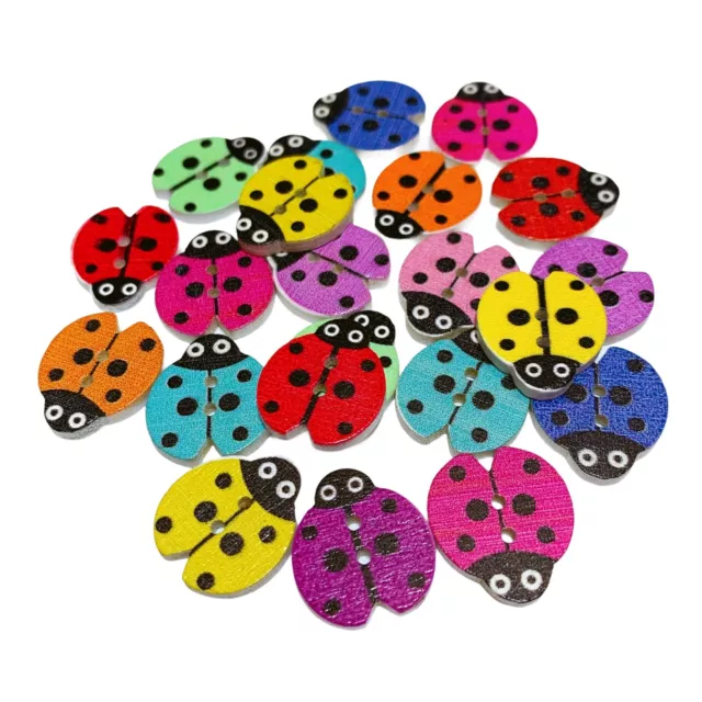 60 Wood Ladybird Mixed Buttons Art Craft Sew Cards **Buy any 3 get 3 FREE**