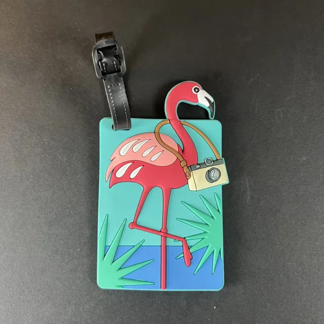 Pink Flamingo With Camera PVC Silicone Luggage Travel Tag