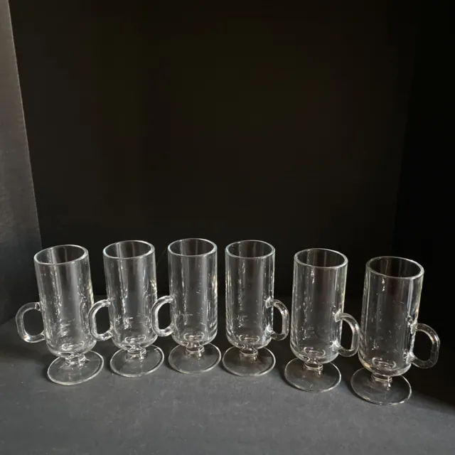Libbey Pedestal Glasses Tall 6 1/4 Slender With Handles Clear Set Of 6 Irish
