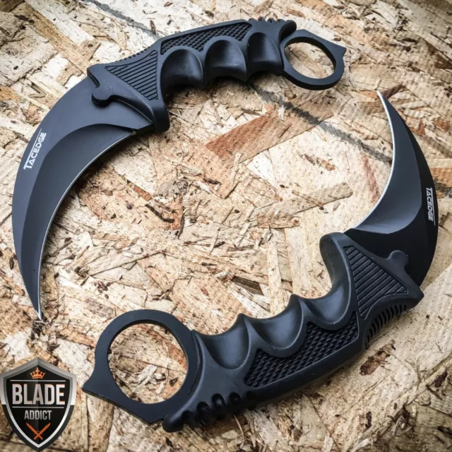 2 PC TACTICAL COMBAT KARAMBIT KNIFE Survival Hunting BOWIE Fixed Blade w/ SHEATH