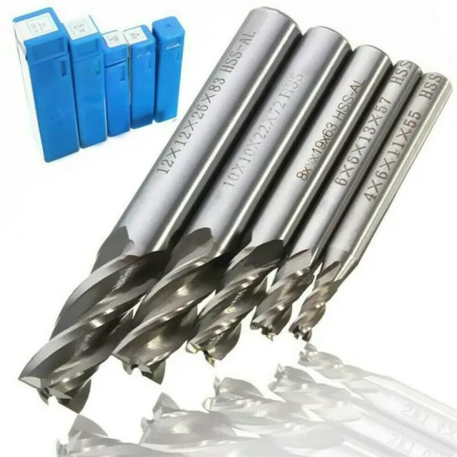 5 Pcs/set Carbide 4 Flutes CNC HSS End Milling Cutter Slot Drill Bit Set 4-12mm