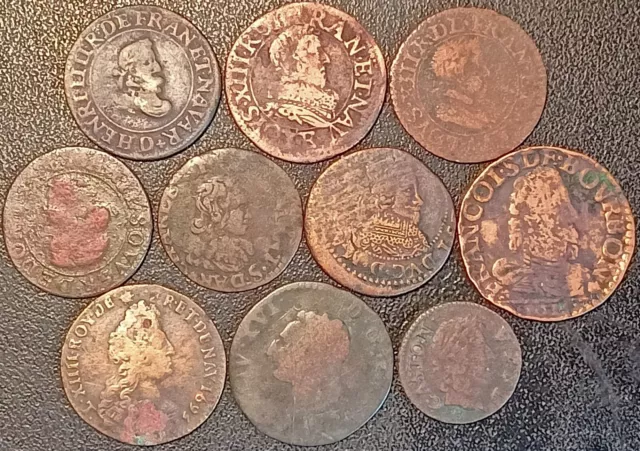 Louis XIII, Henri IV, Louis XIV, Féodales - lot de x10 monnaies XVII, XVIIIème !