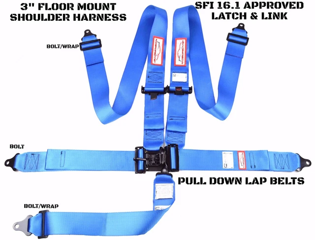 Latch & Link 5 Point Floor Mount Racing Harness Signature Series Sfi 16.1 Blue