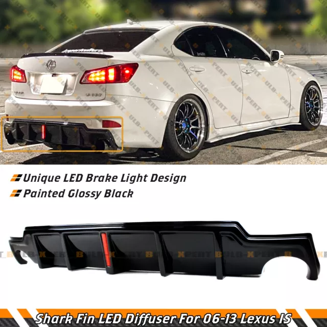 For 06-13 Lexus Is250 Is350 Jdm Glossy Black Rear Bumper Diffuser With Led Light