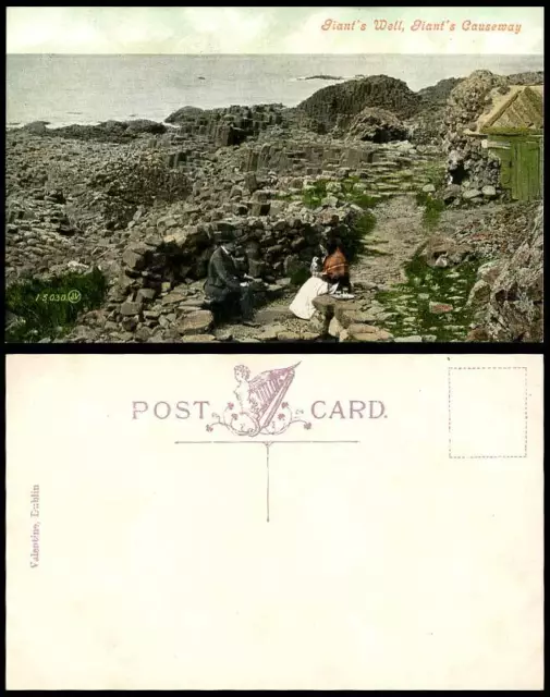 Northern Ireland Antrim Giants Well Giant's Causeway Irish Lady Man Old Postcard