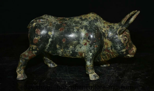 10"Rare Old Chinese Bronze Ware dynasty Animal Bull Oxen Cattle Statue Sculpture