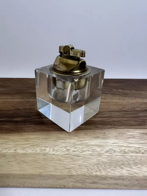 Mid-Century Lucite Cube Table Top Cigarette Lighter