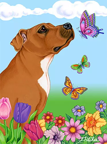 Butterfly Garden Flag - Brown Pit Bull Terrier 980931