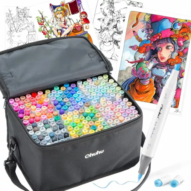 Ohuhu 120 Color Alcohol Markers Set for Comic art With Carrying
