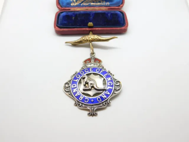 Sterling Silver & Enamel Kangaroo Form Grand Lodge Masonic Fob Medal Antique