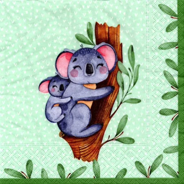 SERVIETTES EN PAPIER koala avec son bébé bambou. Paper napkins koala&baby  bamboo EUR 1,20 - PicClick FR