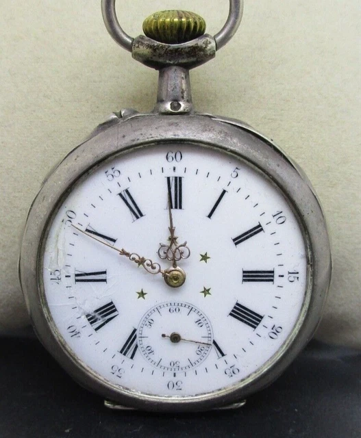 Gousset Ancienne Montre Montre Gousset Exposition Universelle 1900 MONTRE À  GOUSSET En Argent PARIS 1900 Mécanique Pocket Watch 44 Mm