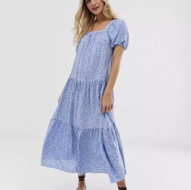 ASOS Smock Blue Floral Print Maxi Dress