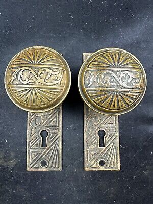 Beautiful 1893 Branford Door Knobs, Back Plates, And Mortise Passage Set F-12300