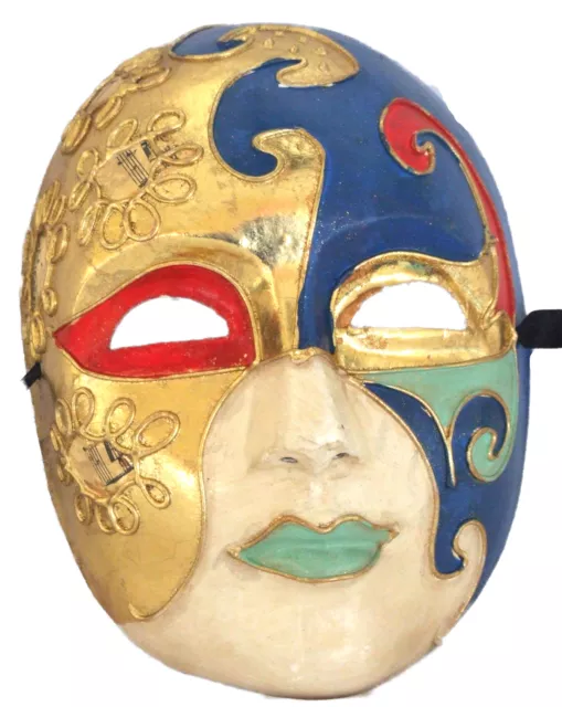 Venetian Full Mask Blue Lips & Gold Masquerade Costume Party New Orleans Prom