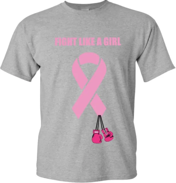 Breast Cancer Awareness T Shirt Fight Like A Girl Gray & Pink