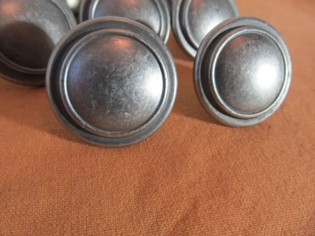 15 Knobs Drawer Cabinet Pulls Silver Tone Pewter Round Rings Heavy 1.25"