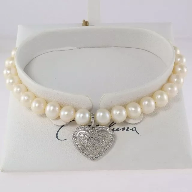 Bracelet MILUNA, perles LR 5.5-6 mm, Coeur avec topazes blanches, Argent 925