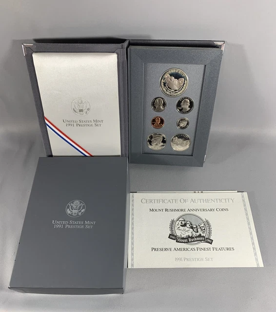1991 PRESTIGE Proof Set. U.S. Mint Mount Rushmore With Box & COA