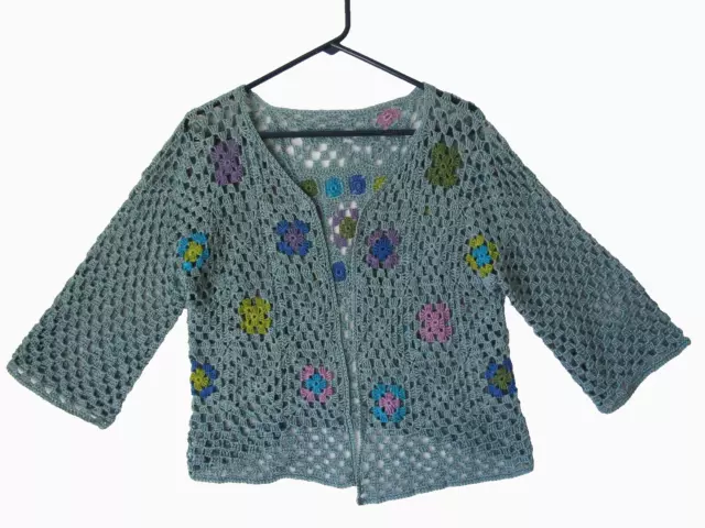 Granny Square Boho Crochet Open Cardigan Mult Color Size M Handmade
