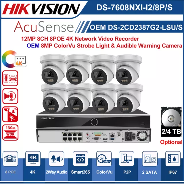 Hikvision AcuSense 4K ColorVu CCTV Camera System 8CH NVR 4K 2-Way Audio Camera