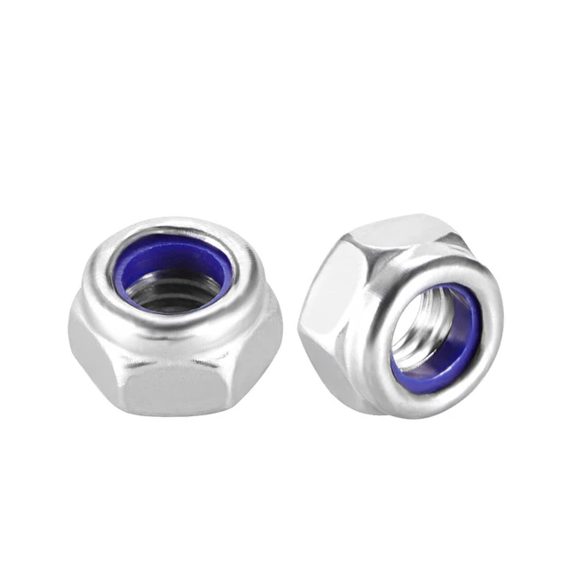 M5 x 0.8mm Nylon Insert Hex Lock Nuts, 304 Stainless Steel, Plain Finish, 30 Pcs