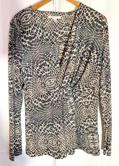 Kenneth Cole New York Womens Stretch Long Sleeve Blouse Size XL Animal Print