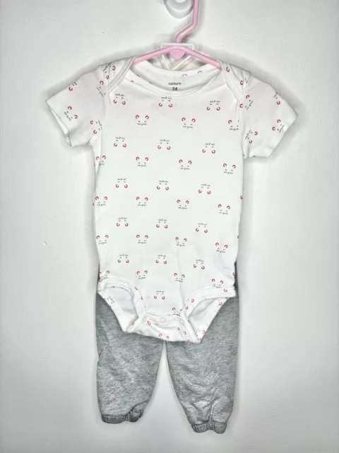 Carters 2 Pc Set Baby Girls Size 24 Months Mouse Bodysuit & Pants Short Sleeve