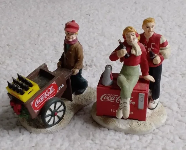 Vintage Coca Cola Town Square Collection 1996 Vendor & Highschool Couple Figures