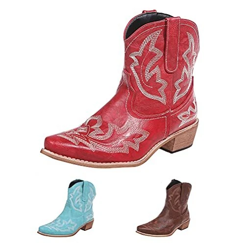 gloryinterest Cowboy Boots for Women Booties Ankle Cowgirl Western 9.5 Red